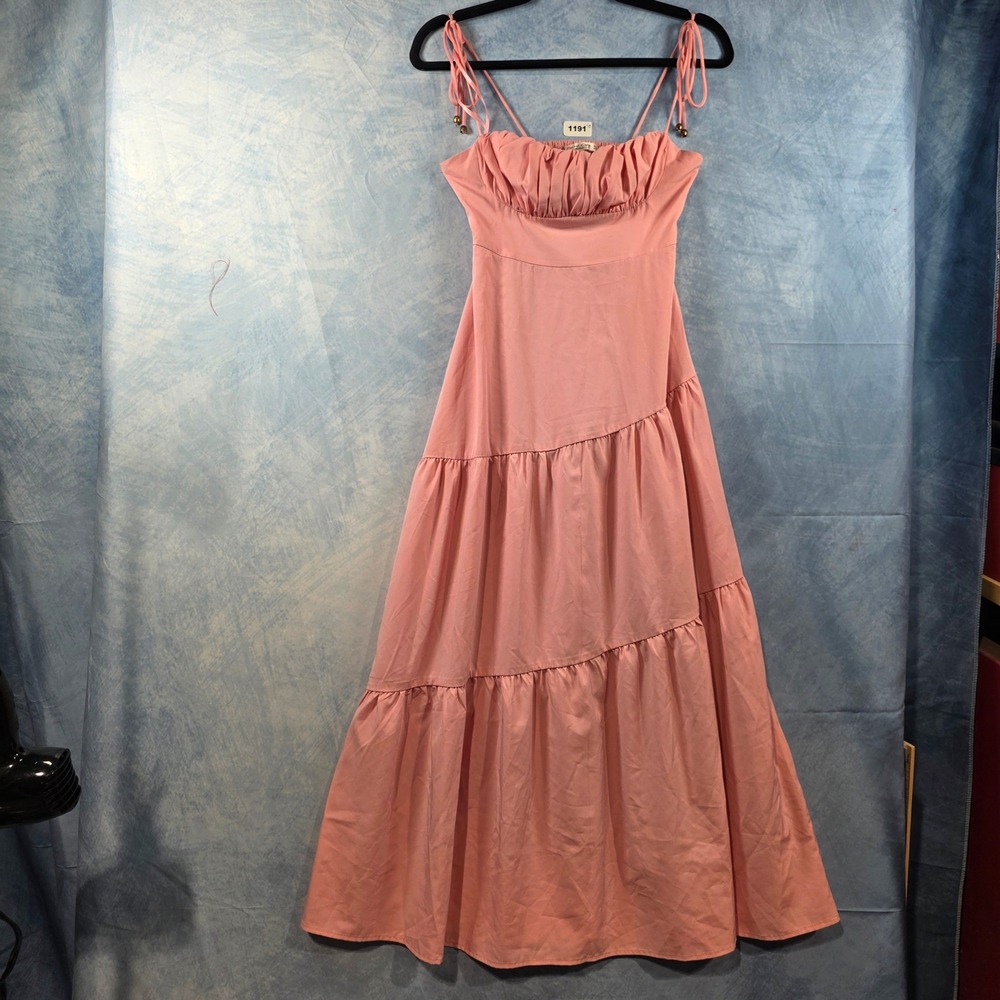 One and Only Collective Pink Tiered Maxi Dress Ruched Bust‎ Cutout Back Women XS